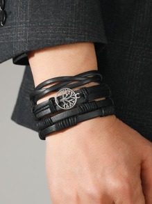Hombres 3 piezas Pulsera con diseño de árbol - Negro - Ver 5
