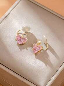 1 cặp khuyên tai trái tim hồng đính đá giả và ngọc trai giả cho nữ, hoa tai thả trái tim tối giản phong cách Hàn Quốc, thiết kế sang trọng nhẹ nhàng làm quà tặng sinh nhật - Hồng - Xem 2