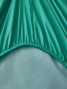 1pc Letter Graphic & Flower Pattern Fitted Sheet, Fashionable Fabric Fitted Bottom Sheet For Home - Teal Blue - View 7