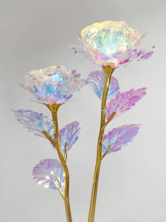 1/10 件人造塑料玫瑰激光永生花装饰彩虹花带茎，永恒浪漫的特别礼物，适用于婚礼、家居装饰、情人节、母亲节、周年纪念、生日浴室装饰、房间装饰用品、办公室装饰、学校装饰，各种颜色和尺寸可供选择，情人节、毕业礼物、花园装饰、户外植物、园艺、假花