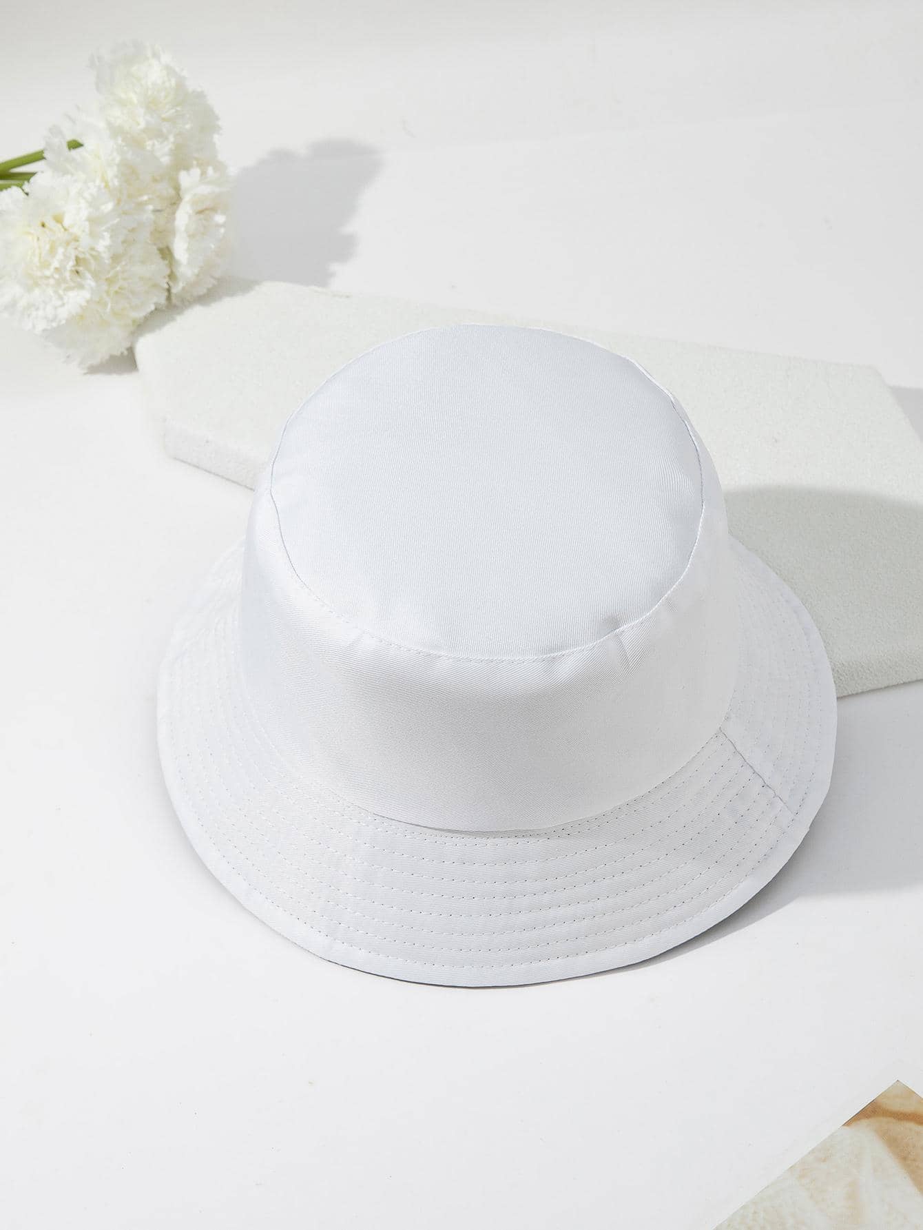 1入組女士素色兩面可戴休閒漁夫帽 - 白色 - 查看 1