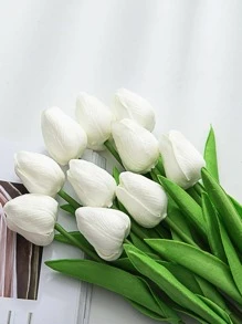 7pcs/Set Artificial Tulip Flower, Round Simulated Flower Decor Home Decoration And Party, Valentine Day, Gift Gifts Birthday Graduation - White - View 3