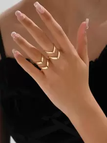 2pcs/Set Simple Double Layered Letter V Shaped Open Ring For Women, Summer Party Decoration Gift Set