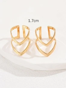 2pcs/Set Simple Double Layered Letter V Shaped Open Ring For Women, Summer Party Decoration Gift Set