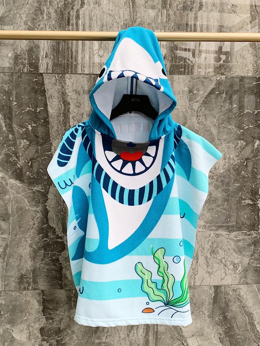 1入組超細纖維兒童浴巾可愛鯊魚細節兒童連帽沙灘浴巾淋浴用