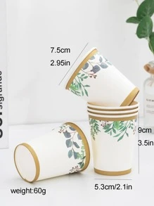 10入組/套一次性紙杯現代植物圖案一次性紙杯派對 - 綠色 - 查看 3