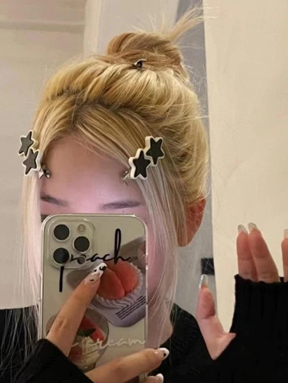 1個女士星星設計插髮夾,用於側瀏海和髮線,可愛精緻的日常髮夾