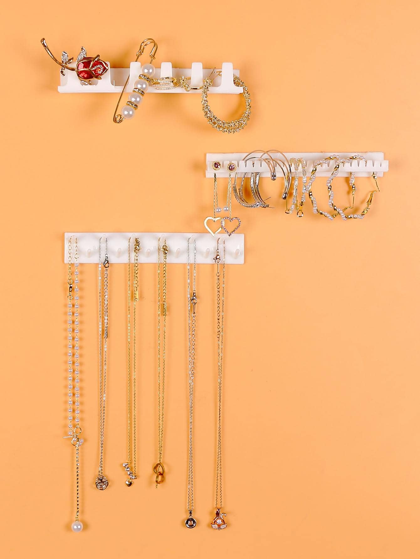 9 cái Giá treo đồ trang sức treo tường màu trơn - trắng - Xem 1