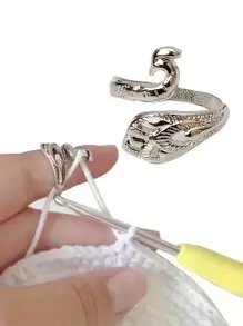 1pc Alloy Adjustable Knitting Loop Peacock Opening Ring - White - View 1