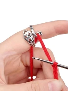 1pc Alloy Adjustable Knitting Loop Peacock Opening Ring - White - View 2
