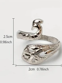 1pc Alloy Adjustable Knitting Loop Peacock Opening Ring - White - View 5
