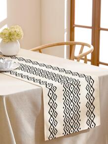 1pc Polyester Table Runner, Geometric Pattern Kitchen Table Runner For Table Decoration - Black and White - View 5