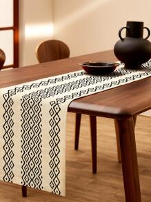 1pc Polyester Table Runner, Geometric Pattern Kitchen Table Runner For Table Decoration - Black and White - View 4