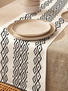 1pc Polyester Table Runner, Geometric Pattern Kitchen Table Runner For Table Decoration - Black and White - View 1