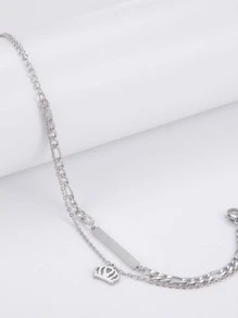 1入組時尚不銹鋼矩形裝飾皇冠吊飾多層手鏈適合女士日常裝飾 - 銀色 - 查看 4