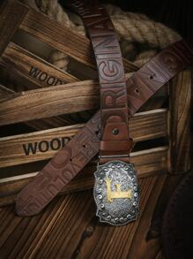 1入組女士卷軸細節字母裝飾幾何搭扣復古皮帶附打孔工具日常裝飾