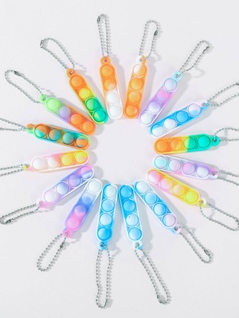 36入組隨機顏色矽膠帶連鎖圓形長鑰匙扣減壓玩具套裝