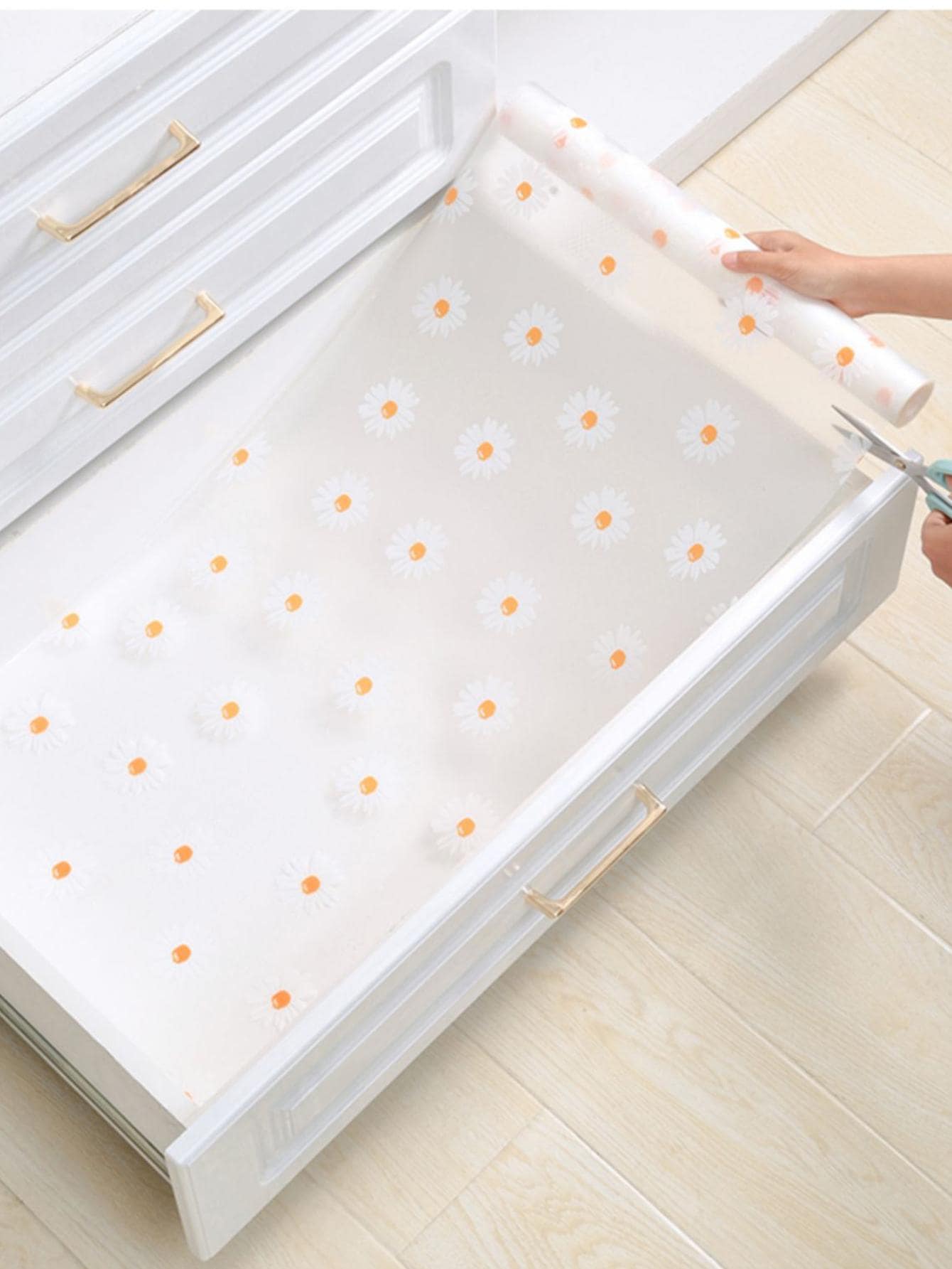 1 件装 PEVA 抽屉垫，现代花卉图案防滑垫，适用于家居、春夏精选、伴娘礼物、房间、卧室装饰、海滩、旅行、男士、女士、度假、可爱小物 - 橘色 - 查看 1