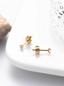 1pair Fashionable Stainless Steel Cubic Zirconia Decor Stud Earrings For Women For Daily Decoration - Yellow Gold - View 2