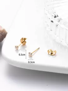 1pair Fashionable Stainless Steel Cubic Zirconia Decor Stud Earrings For Women For Daily Decoration - Yellow Gold - View 3