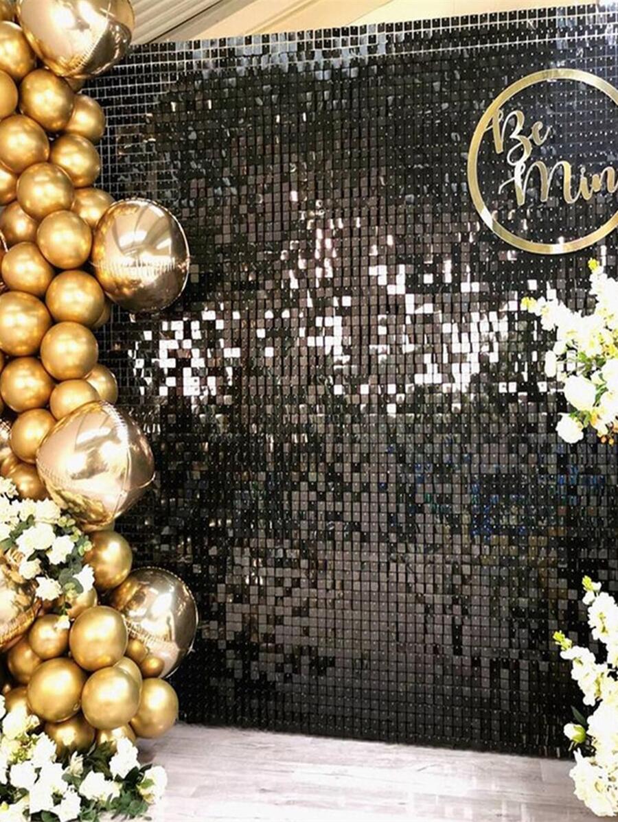 Party Background Curtain Sequin Backdrop Wedding Decor Birthday Shower Sequin Wall Glitter Back - Black - View 1
