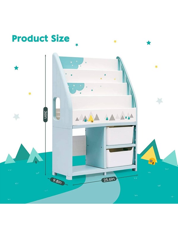 Ealing Kids Books Shelf and Storage rack Organizer, 4 Tier Kids Book
