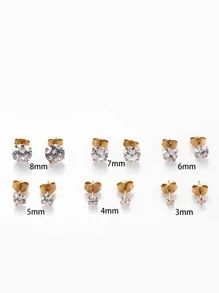 1pair Fashionable Stainless Steel Cubic Zirconia Decor Stud Earrings For Women For Daily Decoration - Yellow Gold - View 4