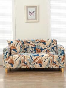 1pc Colorful Leaf Pattern Sofa Cover With 1pc Pillow Case Without Filler, Modern Polyester Sofa Slipcover For Household - Multicolor - View 1
