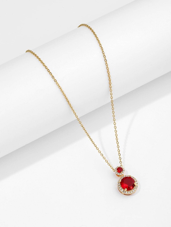 قطعة واحدة عتيق نحاس و أحمر مكعب زركونيا قلادة مستديرة للنساء مجوهرات قلادة نحاس مجوهرات