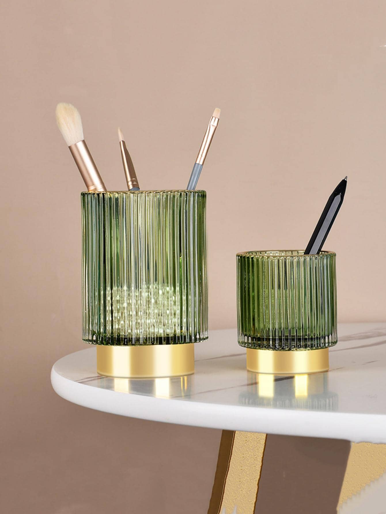 1入組簡約風透明垂直紋理化妝刷收納玻璃厚花收納盒 - 彩色 - 查看 1