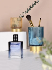 1入組簡約風透明垂直紋理化妝刷收納玻璃厚花收納盒 - 彩色 - 查看 3