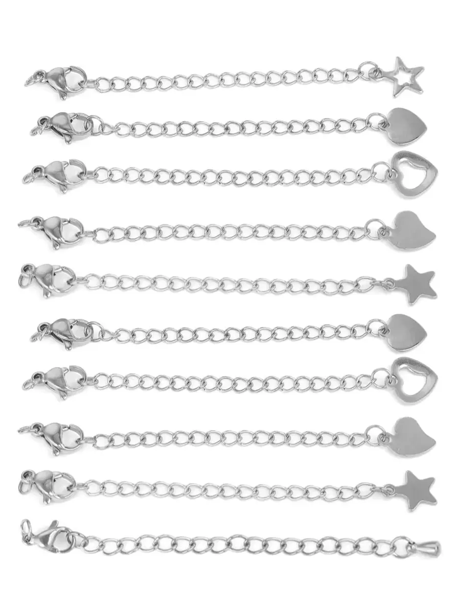 10 件不锈钢延长尾链龙虾扣尾链手链项链闭合延长链 DIY 珠宝制作配件手链项链 - 銀色 - 查看 1