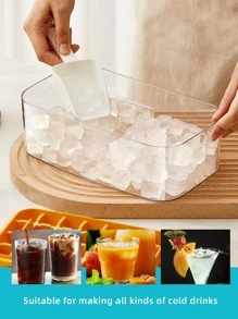 1入組白色透明多格冰塊模具帶蓋DIY矽膠冰塊模具