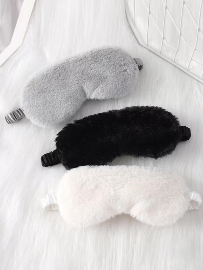 1pc Simple Black Fluffy Soft Eyecover, Polyester Blackout Eyeshade For HouseholdFor Bedroom,Travel,Office,School, Back To School Supplies