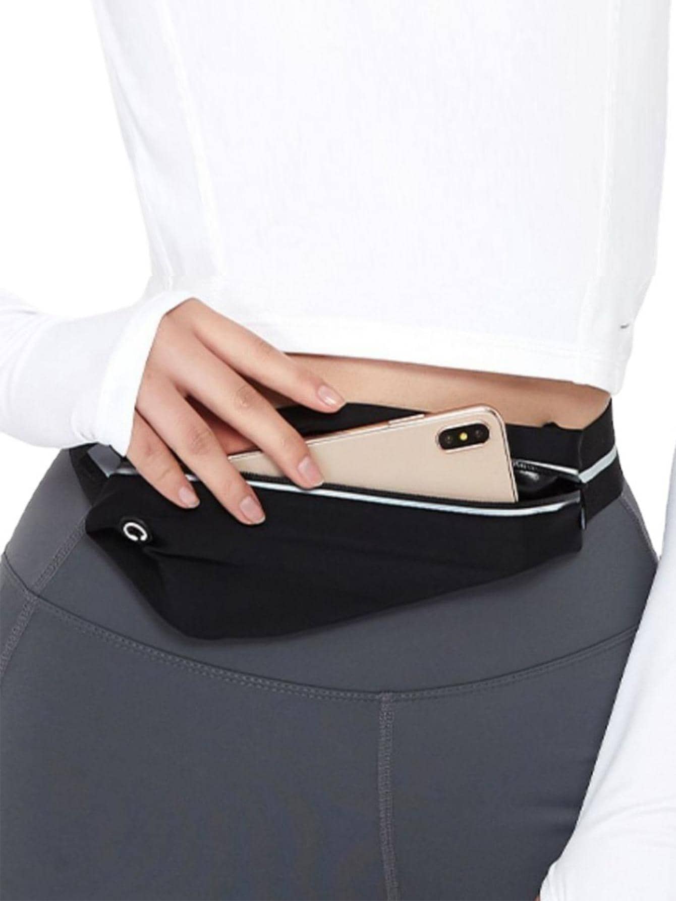 1pc Waterproof Stripped Pattern Fabric Reflective Hiking Waist Bag - Black - View 1