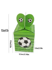10pcs Green Football Print Gift Wrapping Box, Paper Portable Candy Box For Party,Christmas - Green - View 2
