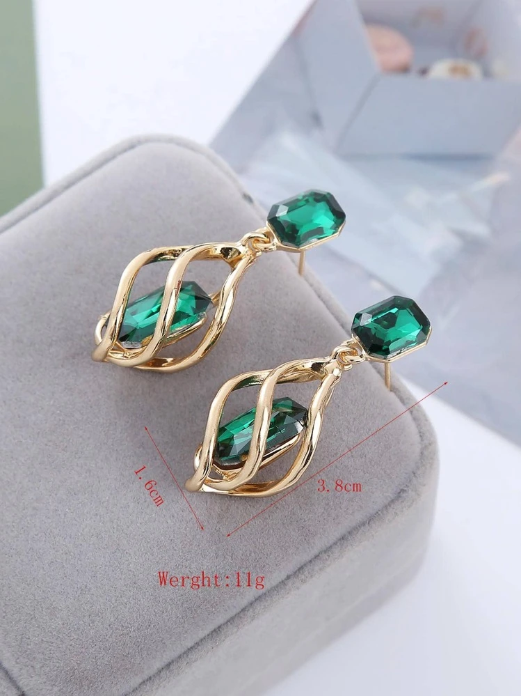 זוג אופנה סגסוגת אבץ ריינסטון עגילי טיפה לנשים לקישוט יומי - ירוק - ראה 4