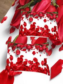 3件紅玫瑰印花被套套裝帶1入組被套，2入組枕套無填充物，臥室現代柔軟被套套裝 - 彩色 - 查看 5