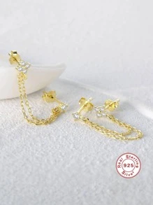 1 对奢华流苏 925 纯银耳环女士耳坠软骨精美珠宝婚礼派对周年纪念节日 - 金色 - 查看 4