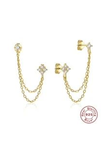 1 对奢华流苏 925 纯银耳环女士耳坠软骨精美珠宝婚礼派对周年纪念节日 - 金色 - 查看 5