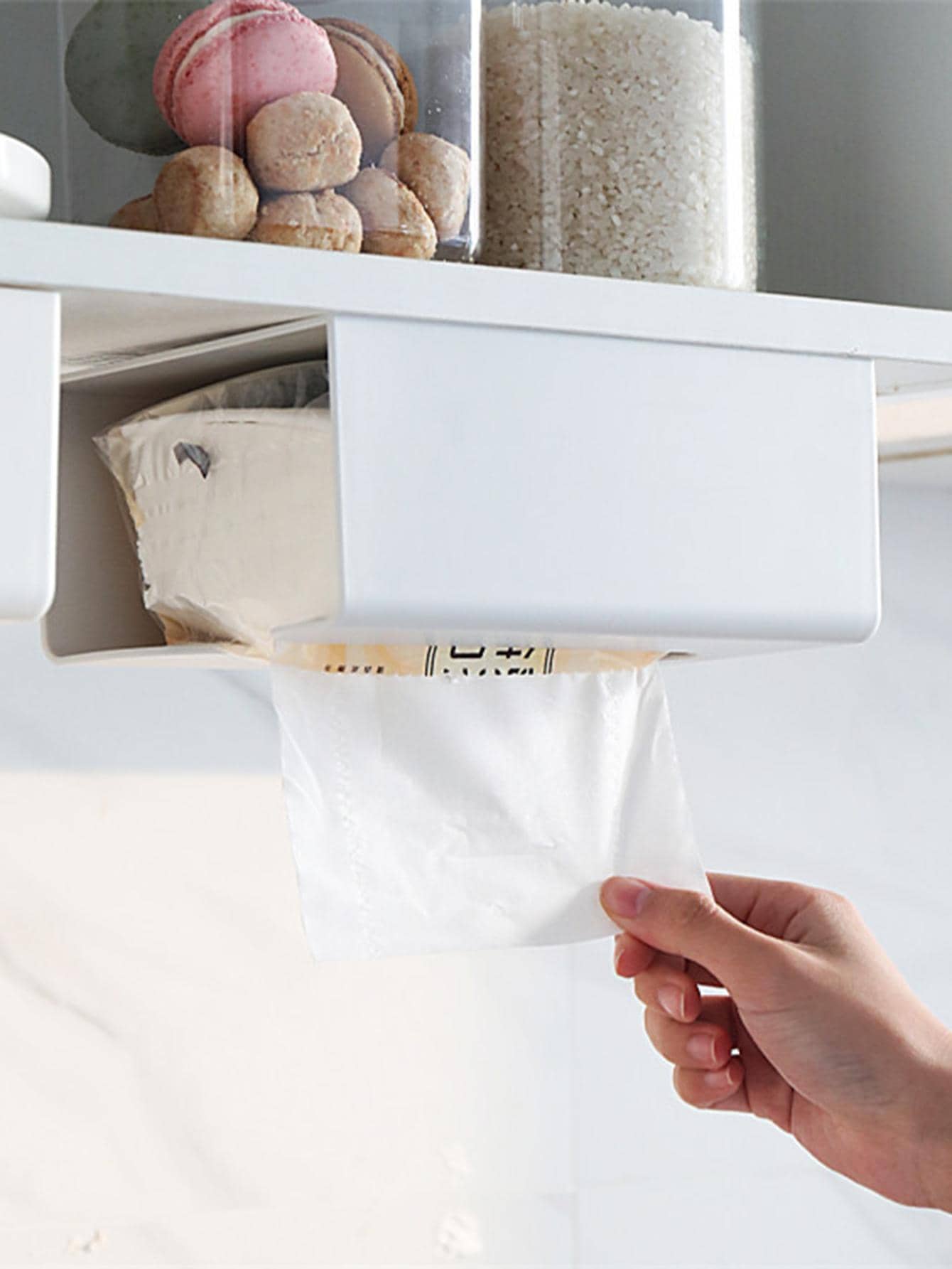 1入組簡約風白色免打孔餐巾塑膠廚房紙巾收納盒 - 白色 - 查看 1