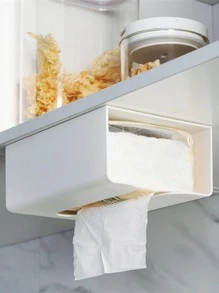 1入組簡約風白色免打孔餐巾塑膠廚房紙巾收納盒 - 白色 - 查看 2