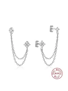 1 对奢华流苏 925 纯银耳环女士耳坠软骨精美珠宝婚礼派对周年纪念