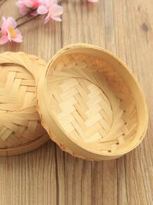 1入組竹子收納極簡素色編織桌面儲物籃 - 黃色 - 查看 1