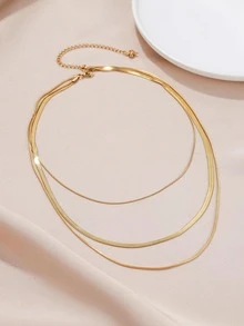 1入組時尚不銹鋼極簡多層次項鍊適合女士適用於約會禮物 - 金色 - 查看 4