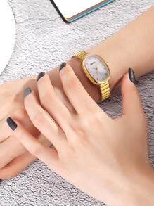 1 件女士优雅复古经典百搭别致简约石英手表 - 金色 - 查看 2
