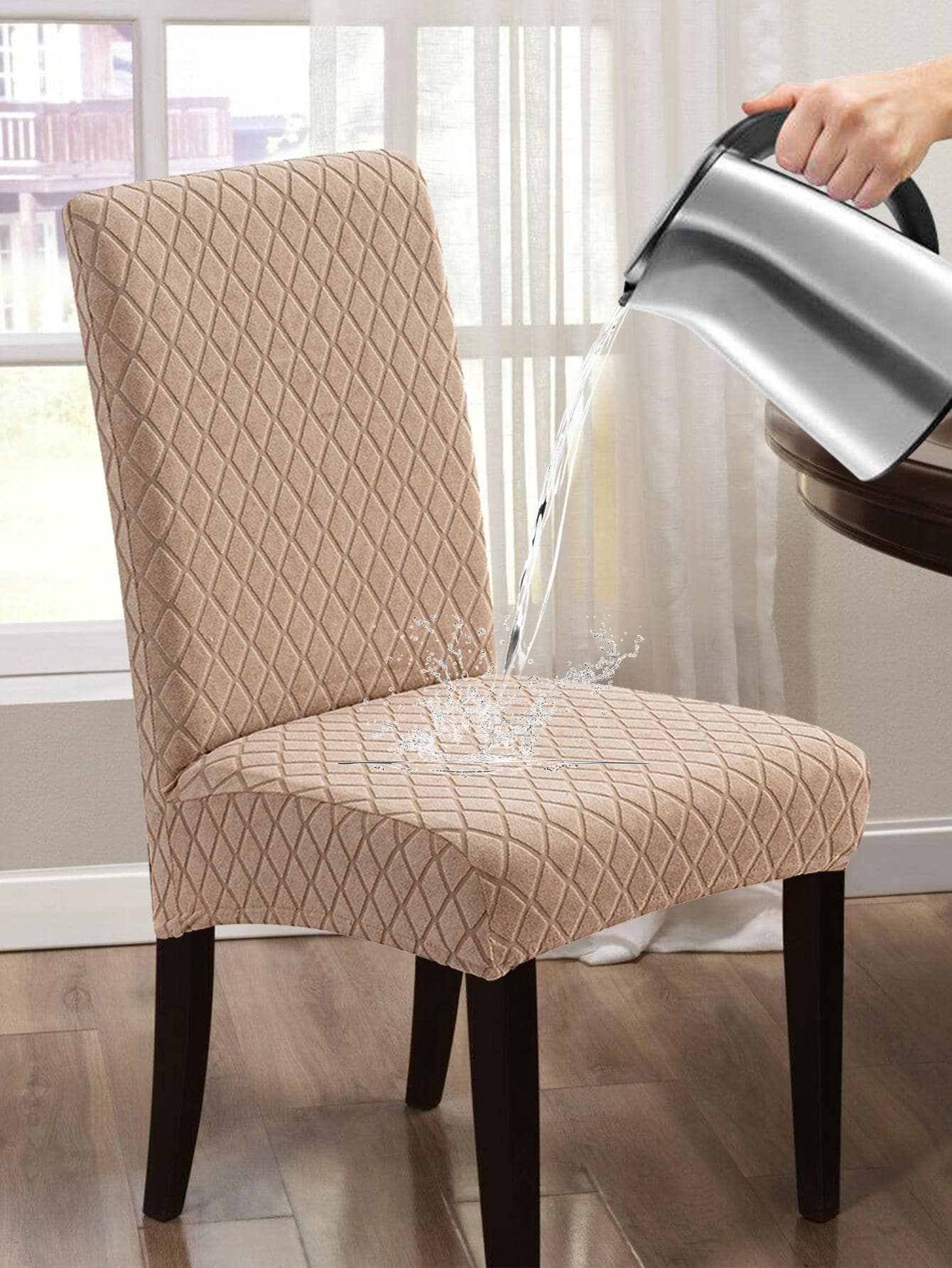 1pc Geometric Pattern Stretchy Chair Slipcover, Modern Geometric Quilted Waterproof Dining Room Chair Slipcover For Home