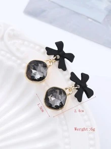 1 Đôi Thời Trang Hợp Kim Kẽm Đá & Nơ Thả Bông Tai Nữ Trang Trí Hàng Ngày - màu đen - Xem 3