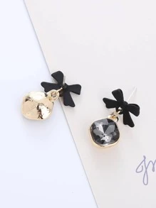 1 Đôi Thời Trang Hợp Kim Kẽm Đá & Nơ Thả Bông Tai Nữ Trang Trí Hàng Ngày - màu đen - Xem 4