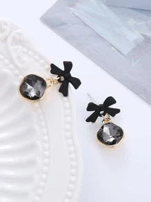 1 Đôi Thời Trang Hợp Kim Kẽm Đá & Nơ Thả Bông Tai Nữ Trang Trí Hàng Ngày - màu đen - Xem 2